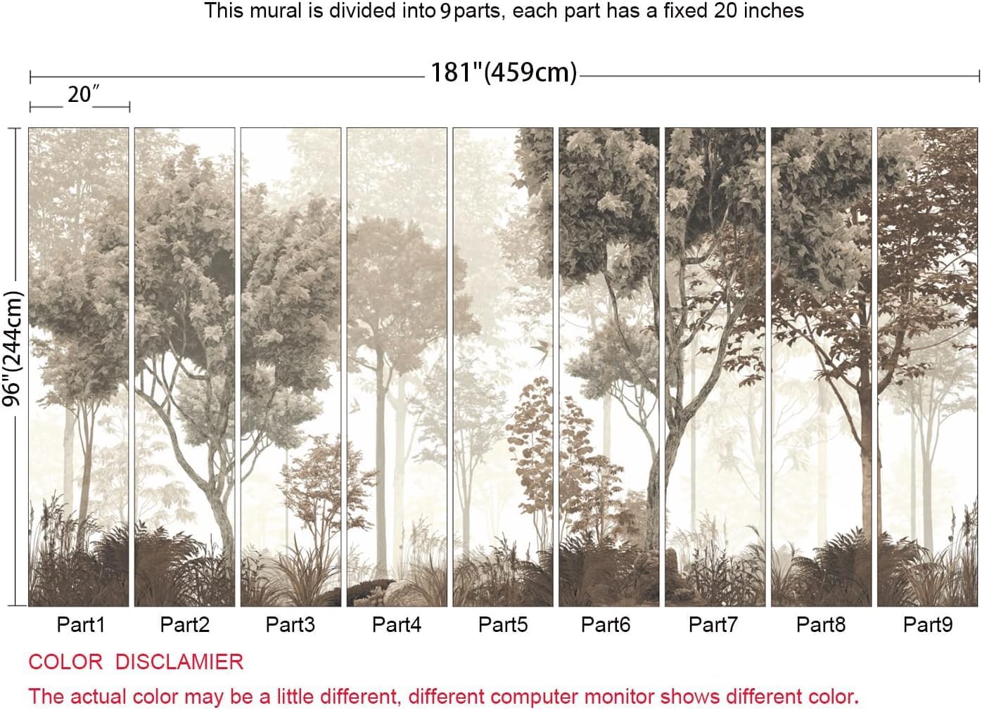 Vintage Forest Wallpaper Nature Wall Mural Wallpaper for Bedroom Living Room (Not Peel n' Stick)