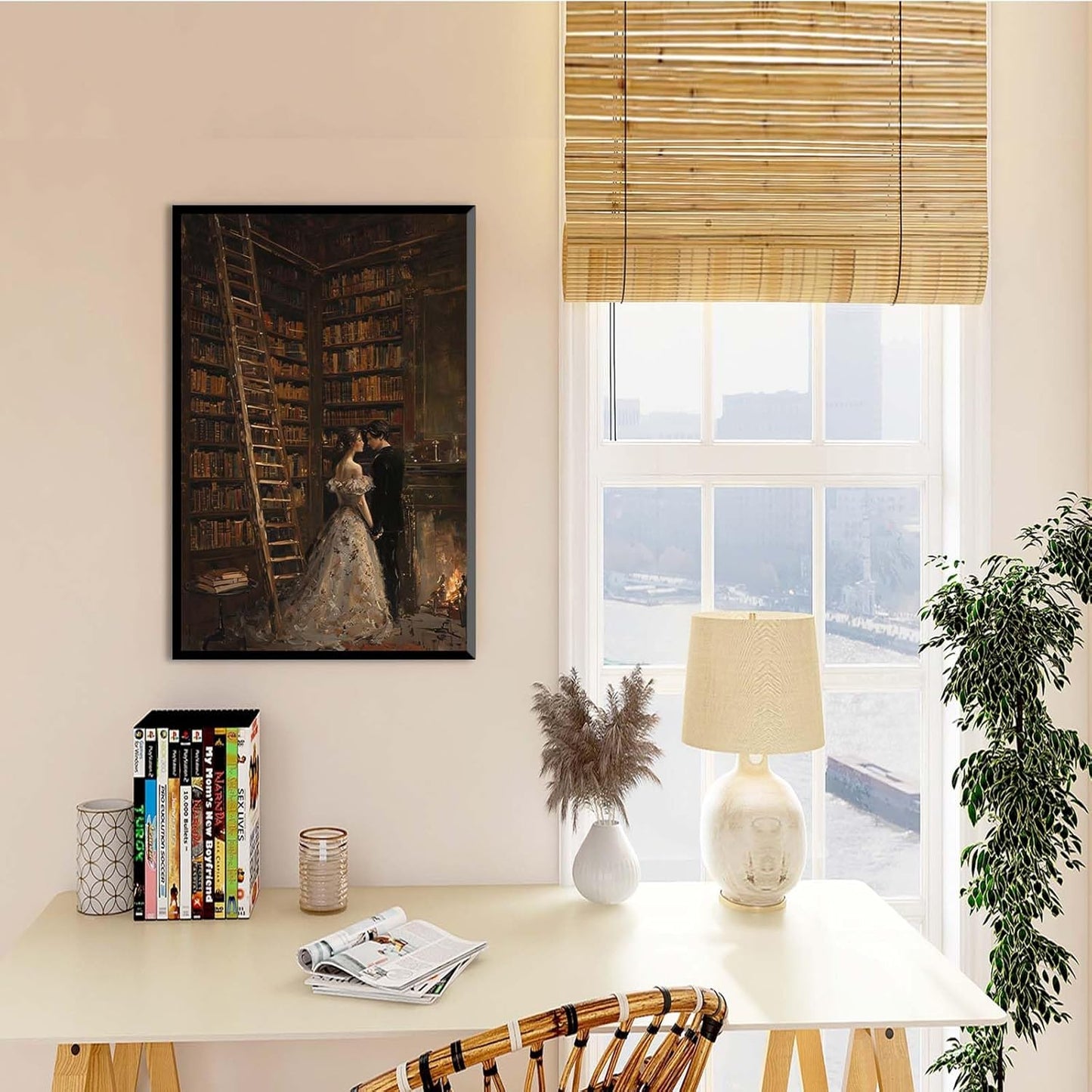 JFHCQJPK Gothic retro library scene decoration melancholy calm art college style wall aesthetic antique style home decoration suitable for bedroom living room20x30in Metal blackFramed