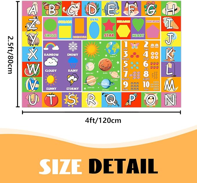 Kid Rug ABC Rugs for Playroom, Alphabet Rug for Bedroom Educational Learn Preschool Rugs Nursery Toddler Kids Room Living Room Decor Mat, 2.5 x 4 Feet