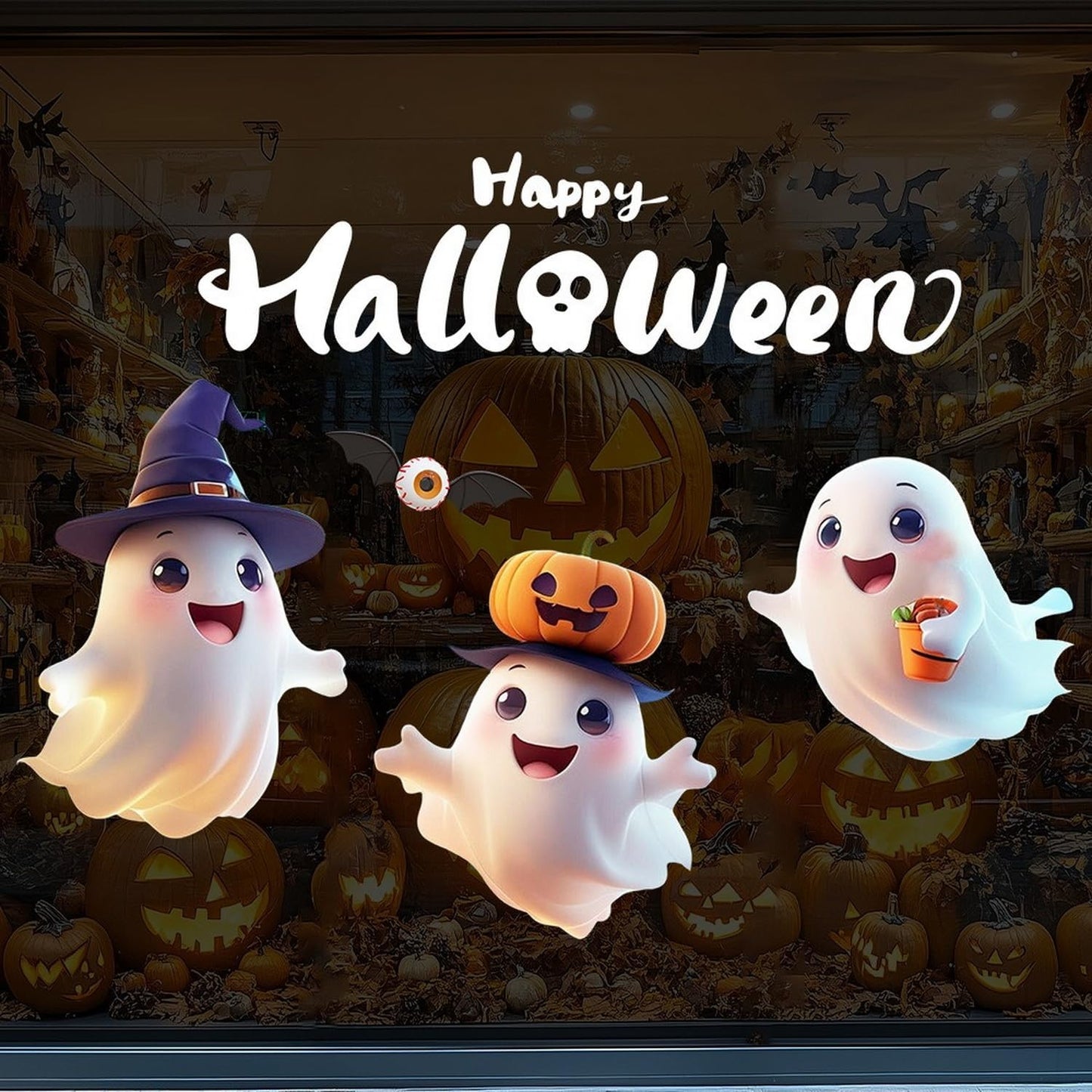 Halloween Window Clings for Glass Fall Static Cling Window Decals 1PCS Cute Ghost Pumpkin Autumn Reusable Window Stickers Home School Office Decorations