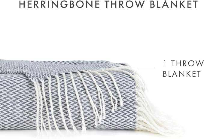 Linen Market Beddings Elevate Your Comfort with Herringbone Throw Blanket - Luxurious Woven Ultra Soft Acrylic - Sized 50" W x 60" L - Fringed Edges - Lightweight Layer for Bed or Sofa (Dusk Blue)