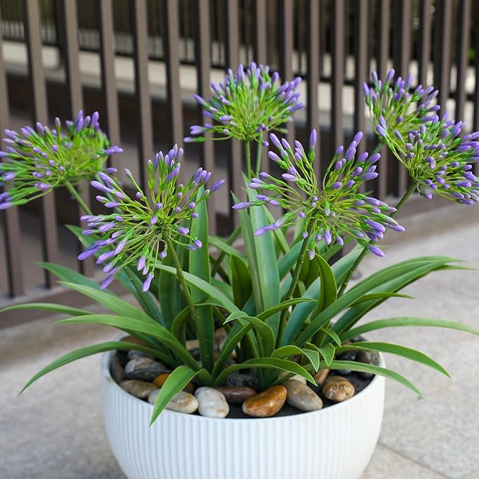 Artificial Flowers Plants for Outdoor Planters 8 Bundles Purple Flower Large Spring Summer 18.9 in Look Real Plasic Plant for Front Porch
