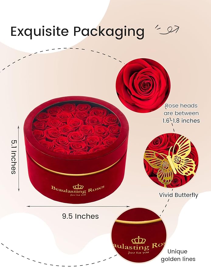 Beaulasting 27-Piece Forever Flowers Roses in a Box Preserved Roses for Her Mother's Day Birthday Flowers for Her Mom Women Wife Valentine's Day (Red)