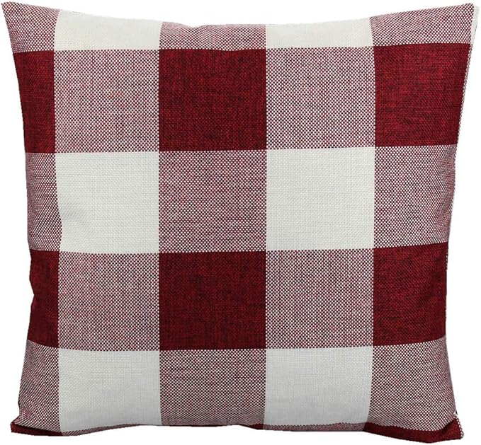 VAKADO Red White Outdoor Farmhouse Buffalo Plaids Decorative Throw Pillow Covers Retro Checked Square Cushion Cases Classic Coffee Check Home Decor for Couch Sofa Patio 22x22 Inch Pack of 2