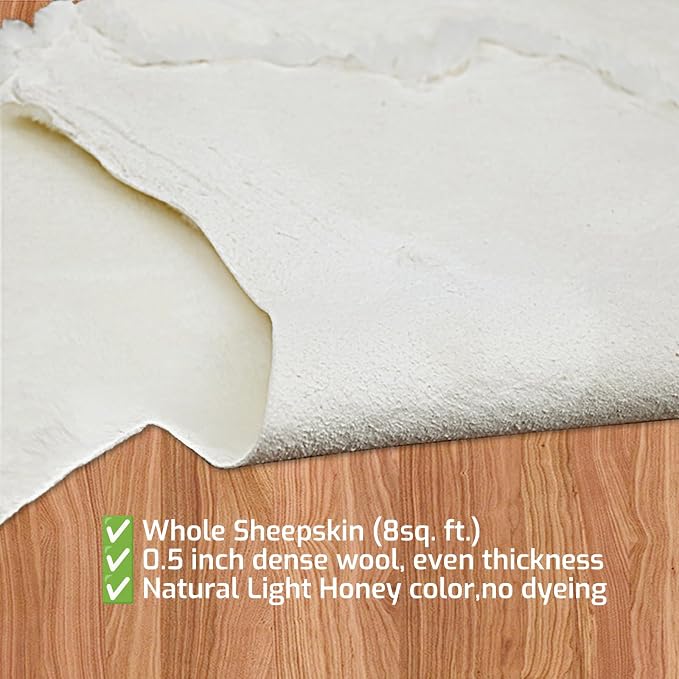 Aegis Cover Australian Merino Sheepskin Full Hide 8 Sq. Ft, 0.5" Lambs Wool Pile Crafting Material for Handmade Insoles, Slippers, Rugs, Pads, Craftsmanship and Upholstery (Cream)