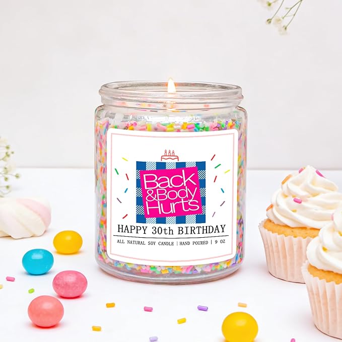 Homsolver 30th Birthday Gifts for Women,Unique Best Friend Gift Ideas -Back & Body Hurts 30th Birthday Decorations Candles