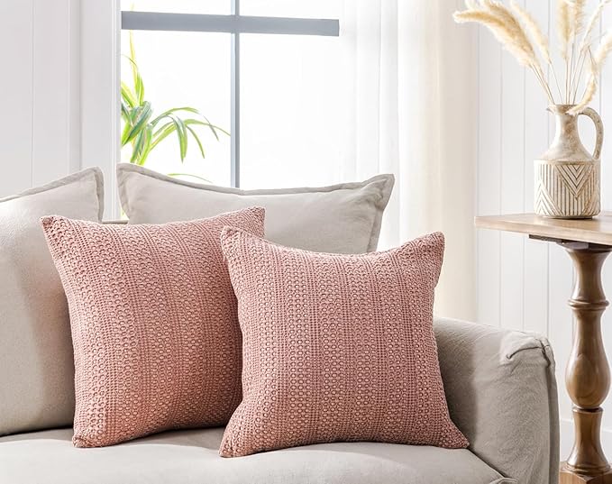 1pc 26x26 Pillow Cover Boho Euro Sham Decorative Throw Pillow Covers Cotton Large Square Pillowcase for Couch Bed, Coral Pink