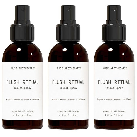 Muse Apothecary Flush Ritual - Aromatic & Refreshing Toilet Spray, Use Before You Go, 4 oz, Infused with Natural Essential Oils - Bergamot + French Lavender + Sandalwood, 3 Pack