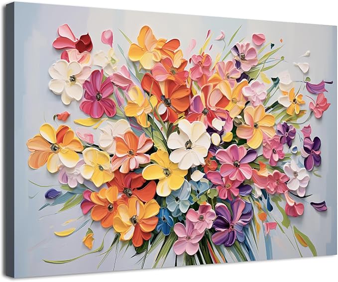 Colorful Wildflower Wall Decor Orange Daisy Flower Canvas Wall Art for Girl Women Bedroom Picture Nature Floral Bouquet Painting Prints Farmhouse Spring Botanical Artwork Kitchen Decoration 24x36"