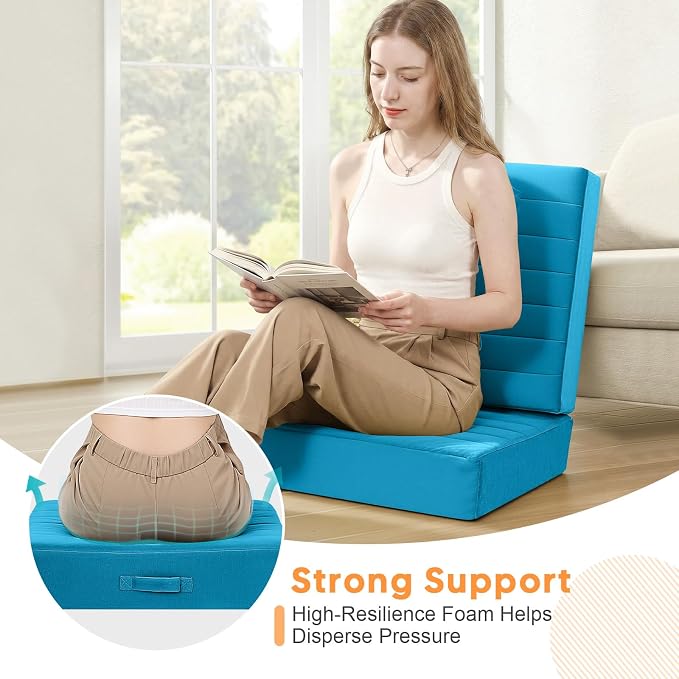 MeMoreCool Square Floor Pillow Seating for Adults Kids, Large Meditation Cushion Floor Pillow with Thick Foam & Soft Tufted Cover, Washable Big Pillow Seat Floor Cushion for Sitting Yoga 24" Blue