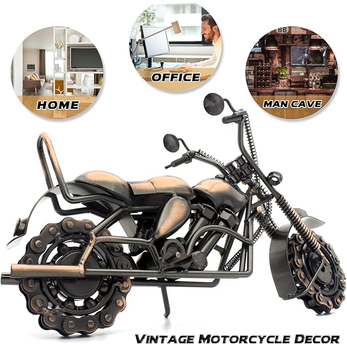 Motorcycle Gifts for Men & Women Bikers, 11.8" Handmade Metal Motorcycle Model, Vintage Motorcycle Decor for Man Cave, Garage, Home & Office