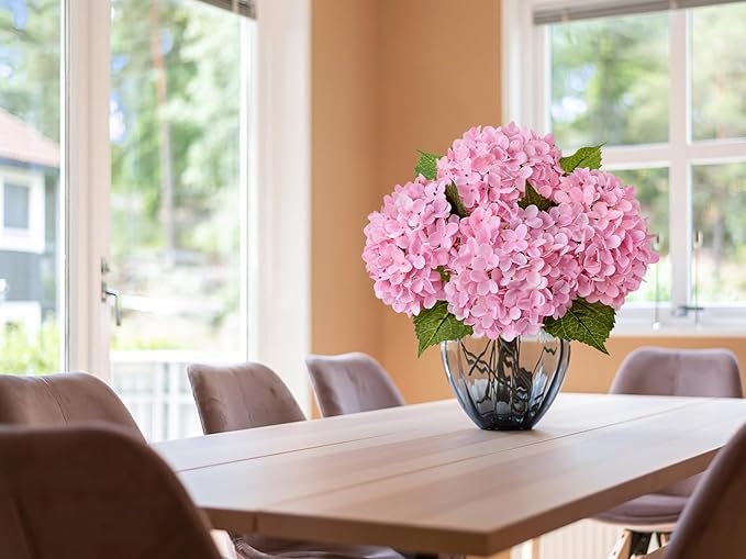 ZYTUYO 20 inches 4 Pcs Soft Pink Real Touch Hydrangea Artificial Flowers Boho Lifelike Real Looking Latex Hydrangeas Flower with Long Stem for Home Decor Spring Table Centrepiece
