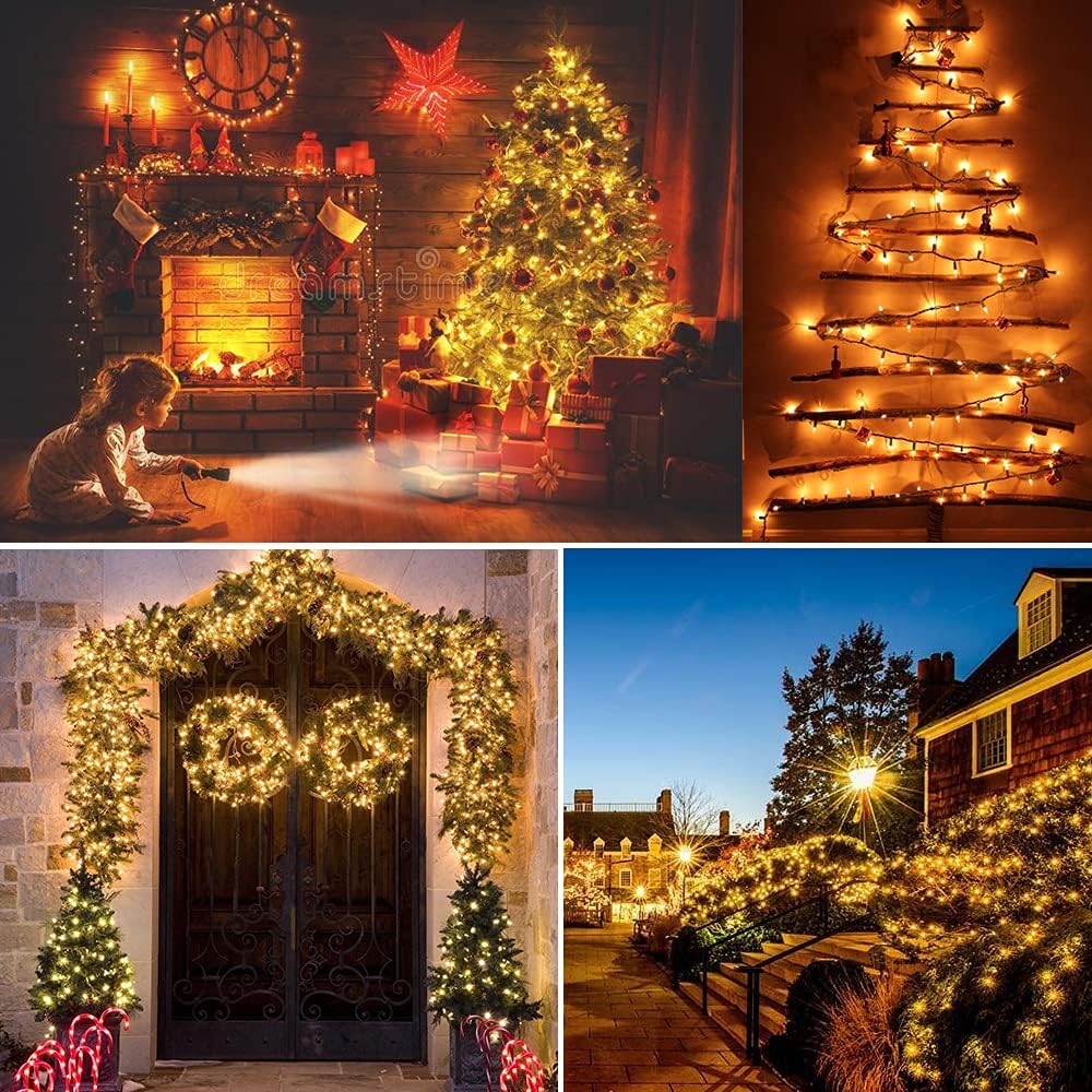 PhilzOps Clear Christmas Lights, 69.6ft 300Ct Warm White Incandescent Christmas String Lights, Connectable 120V UL Certified Indoor Xmas Tree Lights for Outdoor Wedding Party Decor, Green Wire