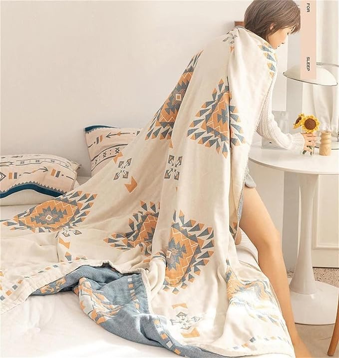 MSGKV Summer Blankets Cotton Throw Blanket 60"x 80" Muslin Blanket for Couch Bed Chair, Soft Bed Cotton Quilted Boho Quilts Blankets Gifts for Women