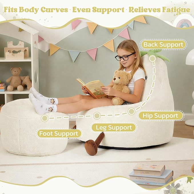 2FT Memory Foam Bean Bag Chair - Ultra Soft Faux Rabbit Fur Round Sofa with Handle & Machine Washable Cover, Comfy Lazy Chair for Kids Teens, Perfect for Reading Gaming in Living Room Bedroom，Beige