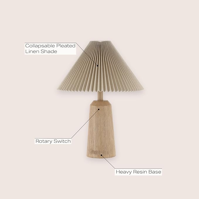 JONATHAN Y 20.5" Beige Wood Finish Resin Cylinder Table Lamp Modern Rustic Scandinavian Bedside Lamp for Living Room Bedroom with Black Pleated Empire Shade LED Bulb Included JYL1146A