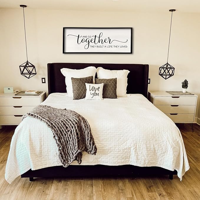 Surfapans And So Together They Built A Life They Loved Wall Decor 40”X15” Large Framed Farmhouse Wood Sign for Bedroom Above Bed Living Room Over Bed Wall Art Modern Hanging Decoration (Black)