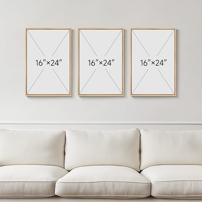 Framed Botanical Wall Art for Living Room, 3 Piece Neutral Sage Green Eucalyptus Leaf Canvas Prints, Modern Minimalist Watercolor Plant Pictures for Dining Room Bedroom Office Wall Decor, 16x24 inch