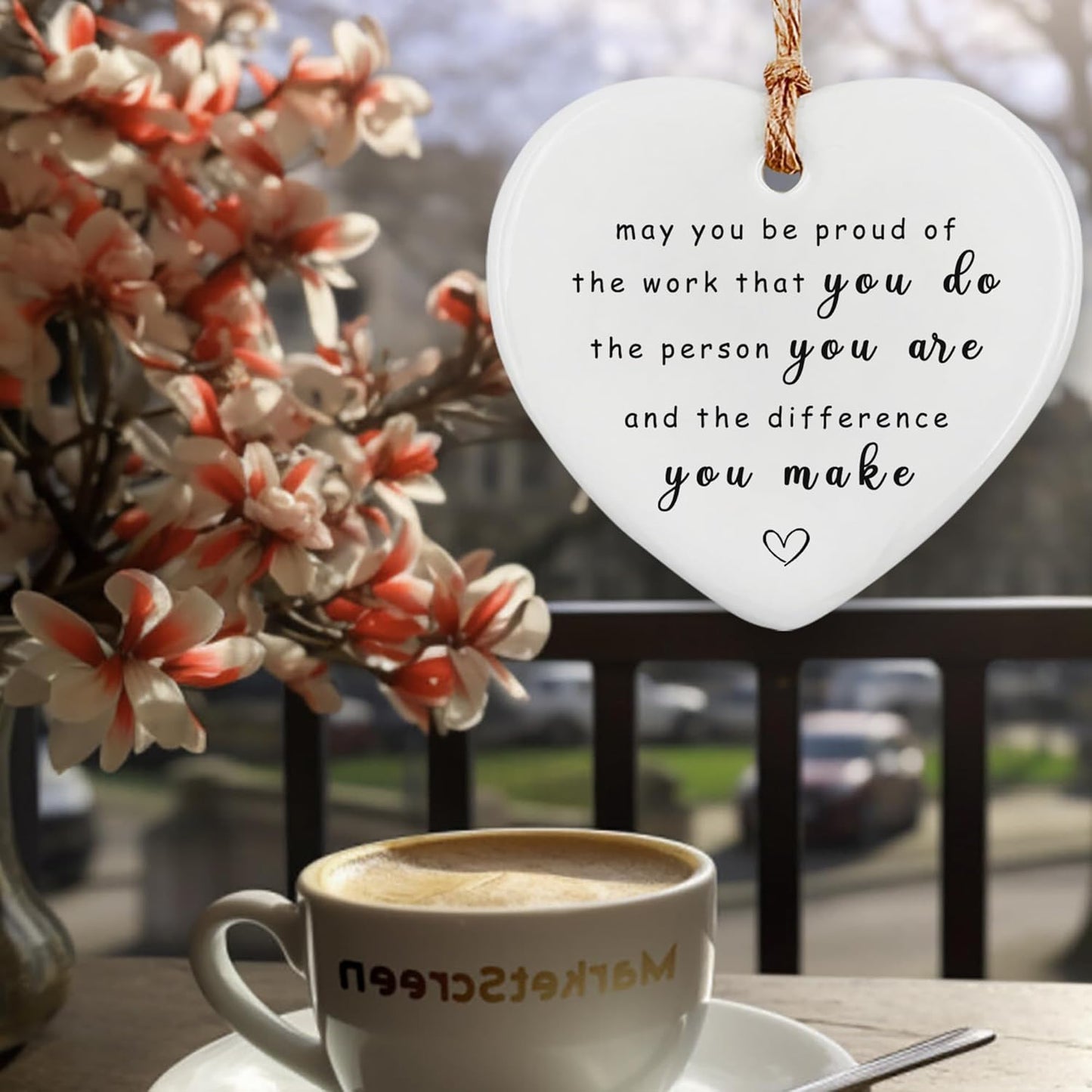 Thank You Ceramic Heart Ornament - May You Be Proud of The Work You Do, Leaving Gift, New Job, Coworker, Retirement Goodbye Farewell Appreciation for Teachers, Nurses