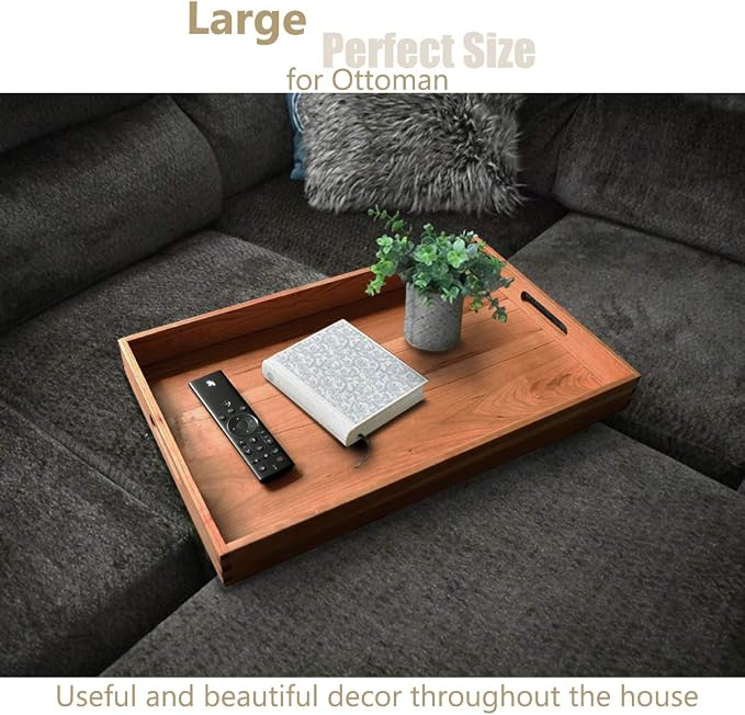 22"x14" Large Black Walnut Rectangle Ottoman Serving Tray | Solid black walnut wood, Rectangle with built-in handles. Classic decorative serving tray serve coffee, tea & home decor