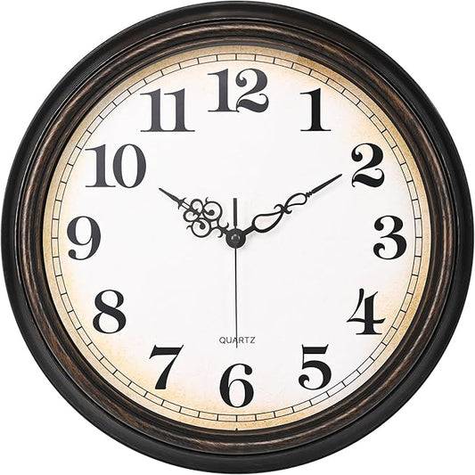 Yoiolclc Large Wall Clock 16 Inch Silent Non-Ticking Vintage Wall Clocks Battery Operated for Living Room Office School (Bronze)