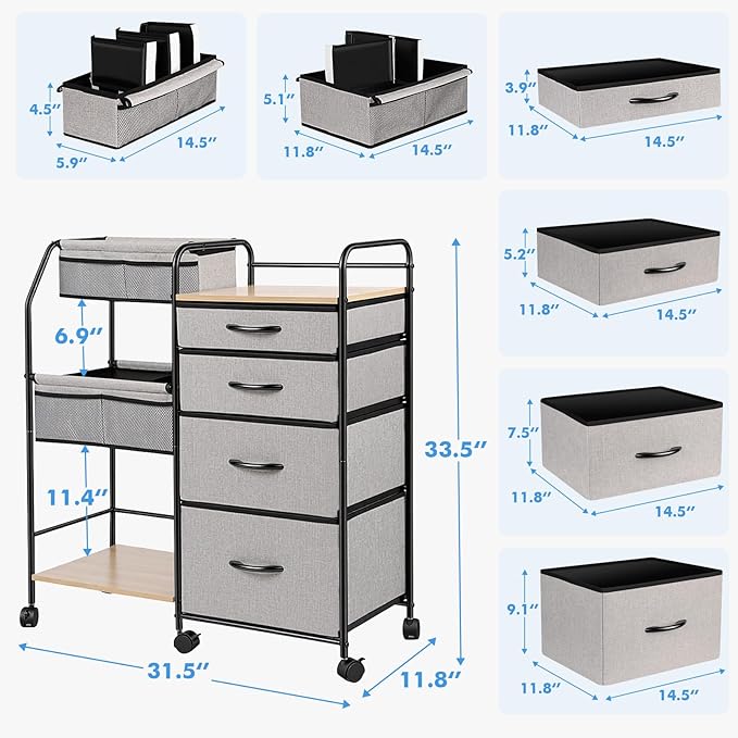 Fabuday Baby Diaper Caddy Organizer Cart - 4 Tier Rolling Diaper Cart with Wheels, Baby Essentials Organizers and Storage, Mobile Utility Carts for Bedside, Crib Nursury, Bedroom, Changing Table