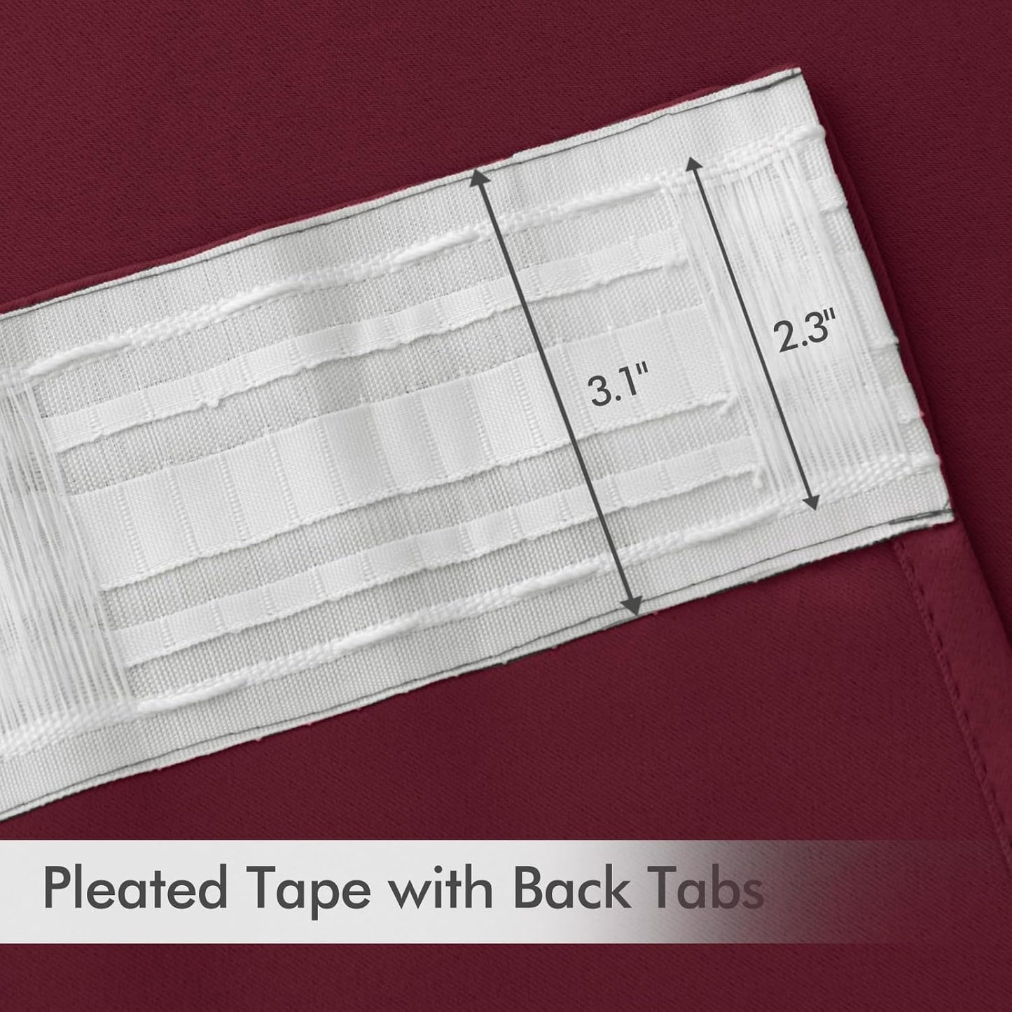 MIULEE Wine Red Back Tab Blackout Curtain 96 Inch Long 2 Panels Set for Bedroom, Rod Pocket/Pinch Pleat Thermal Insulated Living Room Darkening Pleated Light Blocking Floor to Ceiling Drape