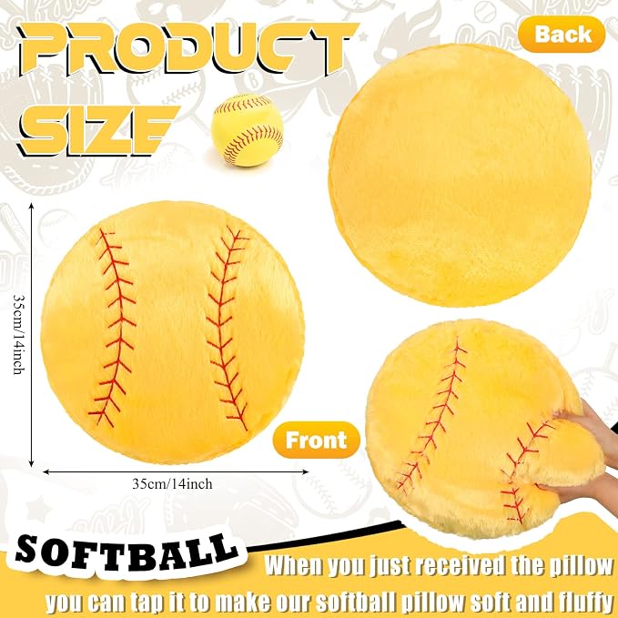 Gerrii 4 Pcs Sports Throw Pillows Basketball Softball Football Soccer Volleyball Tennis Pillow Fluffy Stuffed Plush Cushion Gift for Senior Night Home Bedroom Decor Birthday Present (Softball)