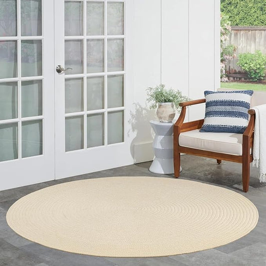 Superior Reversible Braided Indoor/Outdoor Area Rug, 6' round, Cream
