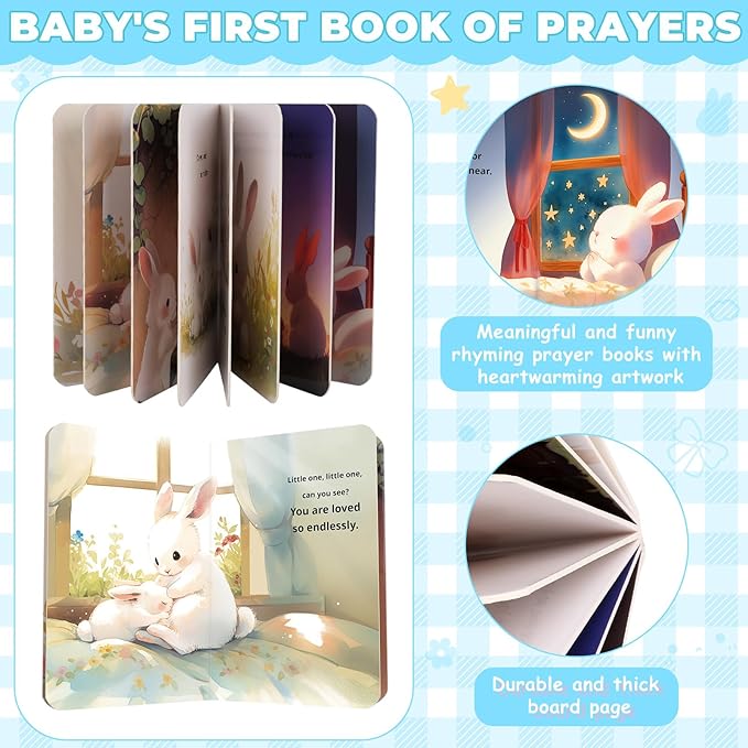 Baptism Gifts for Boy, Christening Gifts for Boys, Dedication Gift, Includes Bunny Stuffed Animal, First Rosary Beads, Prayer Book, Keepsake Blanket, Catholic Baptism Gift Basket