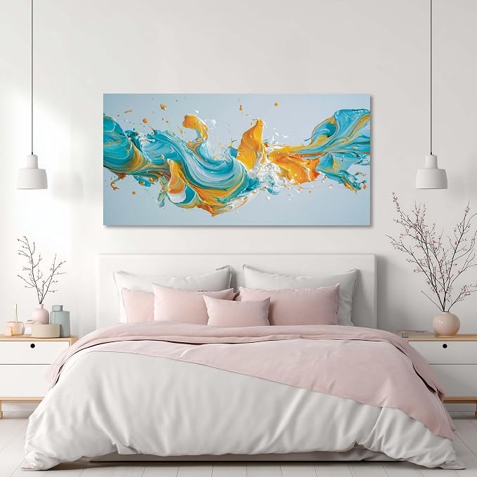 Ggaafet Blue Abstract Wall Art for Bedroom Canvas Painting Prints Pigment Liquid Art Deco Modern Artwork Office Family Room Decor