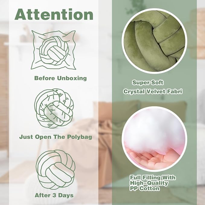 Yerliker 4 Pcs Knot Pillow Ball, 8.7 Inches Soft Home Decorative Round Throw Pillow Handmade Knotted Plush Accent Cushion Gifts for Nursery Decor Home Bed Sofa Bedroom Decoration(Earth Color)
