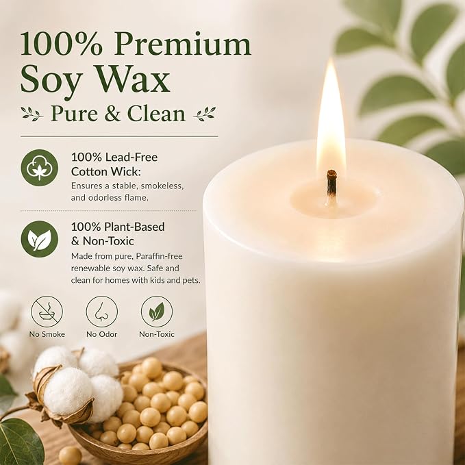 12 Pack Creamy White Soy Wax Pillar Candles 2x6 in, Unscented Decorative Candles, 600h Total Burn (50h Each), Clean Burning, Smokeless & Dripless for Wedding, Fireplace, Home Decor & Dinner Table
