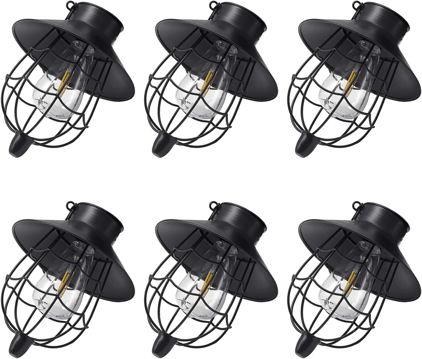 YAKii 6 Pack Solar Lantern Hanging Waterproof Outdoor Metal Solar Lamp with Warm White Light Decorate for Yard Garden Pathway Patio Porch (Black)