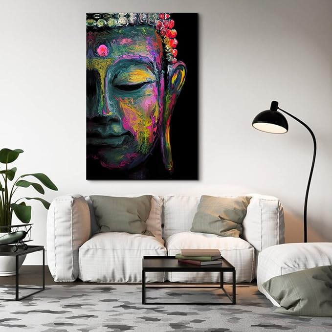 Abstract Buddha Wall Art Living Room Zen Decor Extra Large Buddha Pictures Bedroom Canvas Prints, 32x48 Buddhism Painting Meditation Room Spiritual Poster Modern Artwork Office Stair Home Decorations