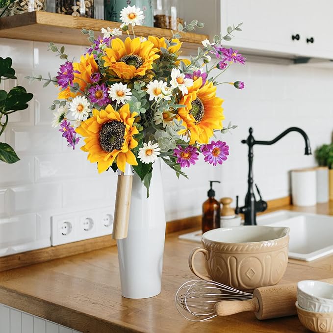 CEWOR Artificial Sunflowers Fake Cemetery Flowers for Grave Bouquet with Sunflowers for Bridal Bouquets Wedding Centerpieces Decor Party Table Gravesites Fall Floral Arrangements Home Decoration