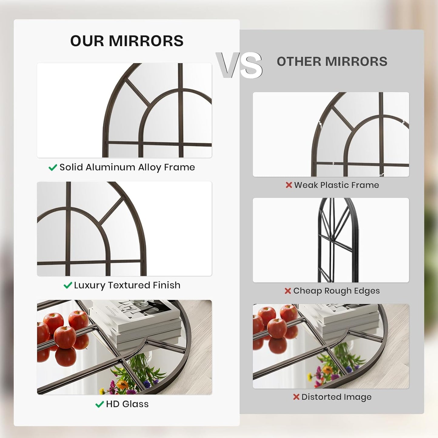 Arched Windowpane Mirror Full Length 71"x30" Wall Mounted Bronze Art Pane Farmhouse Decorative Floor Mirror Leaning Hanging Wall Mirror for Bedroom Living Room Entrance