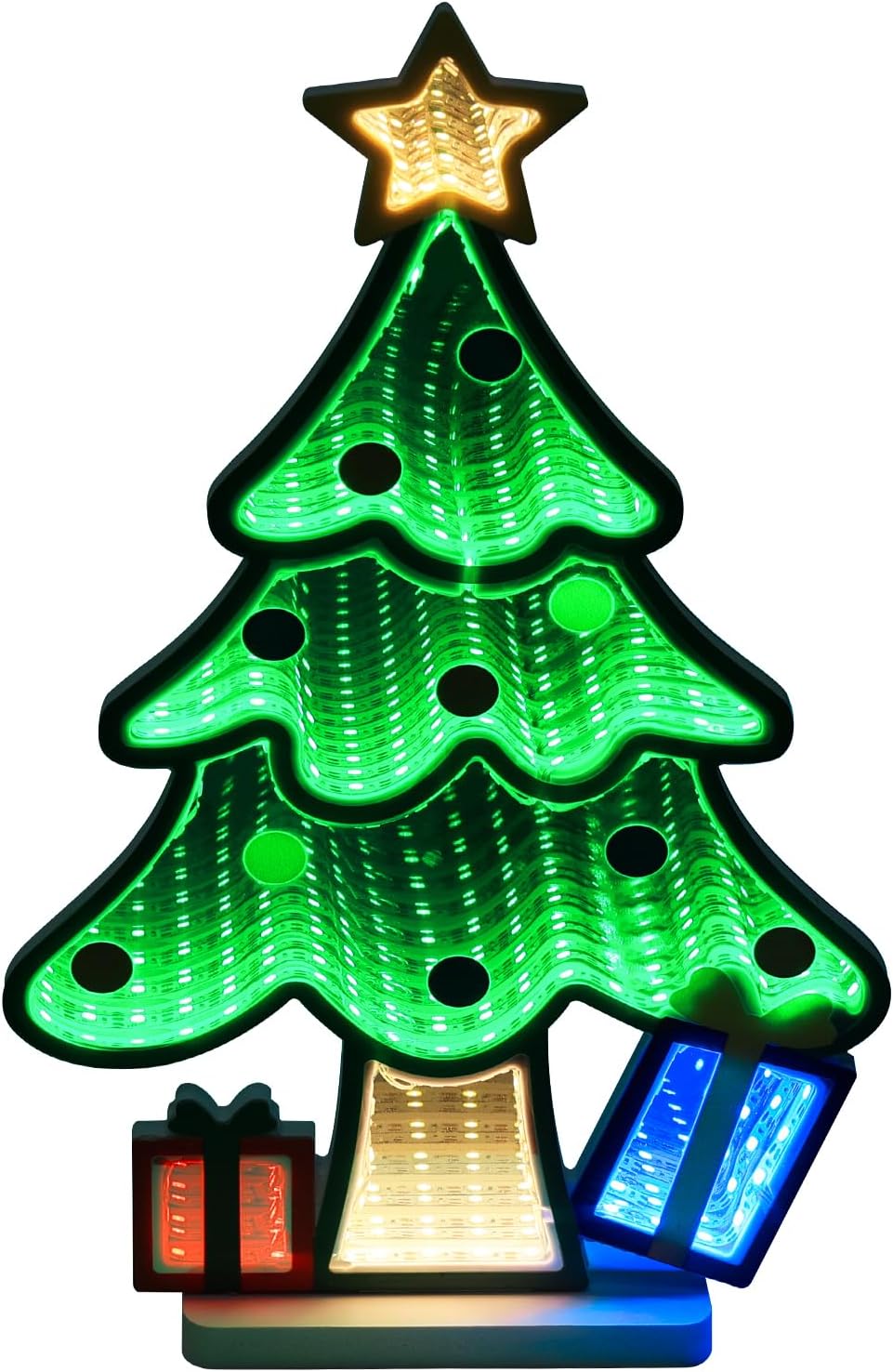 MEETYAMOR Christmas Decorations Indoor, Christmas Tree Infinity Mirror Tunnel Light - 3D Endless Extension LED Night Lamp, USB Powered Colorful Table Centerpiece for Bedroom, Living Room Home Decor