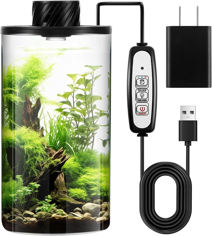 Maxdot Glass Plant Terrarium Kit with LED Grow Light, Desk Terrarium for Venus Fly Trap, Succulents, Moss & Miniature Garden, Borosilicate Glass Desktop Planter for Home Office(7.9 x 3.9 Inch)