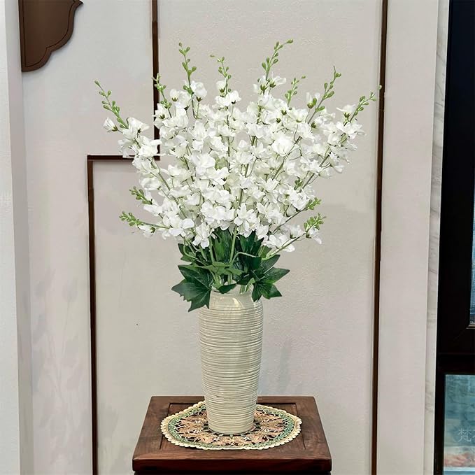 8 pcs White Delphinium Artificial Flowers, 34.25''Artificial Snapdragon Flowers Tall Fake Flowers Silk Flowers Faux Delphinium Bulk for Tall Vase Home Wedding Garden Table Decor (White)