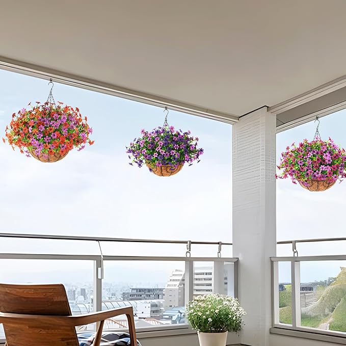 Artificial Flowers Fake Hanging Basket for Outdoor Spring Summer Decoration, 12 Bundles Faux Hanging Plants UV Resistant, Realistic Silk Flower for Outside Planters Porch Patio Balcony Yard Garden