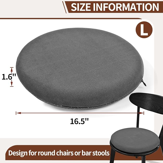 BUYUE Memory Foam Seat Cushion, Dia 16.5" Soft Velvet Round Stool Cushion Anti-Slip Chair Pads, L, Dark Grey