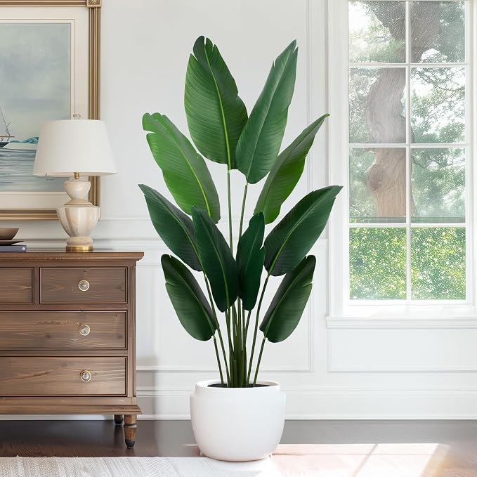 YEPDIN Artificial Bird of Paradise Plant 5 Ft Tall Fake Banana Leaf Plant for Indoors and Outdoors,Faux Palm Tree with Plastic Pot for Office and Home Decor,L1602PCS