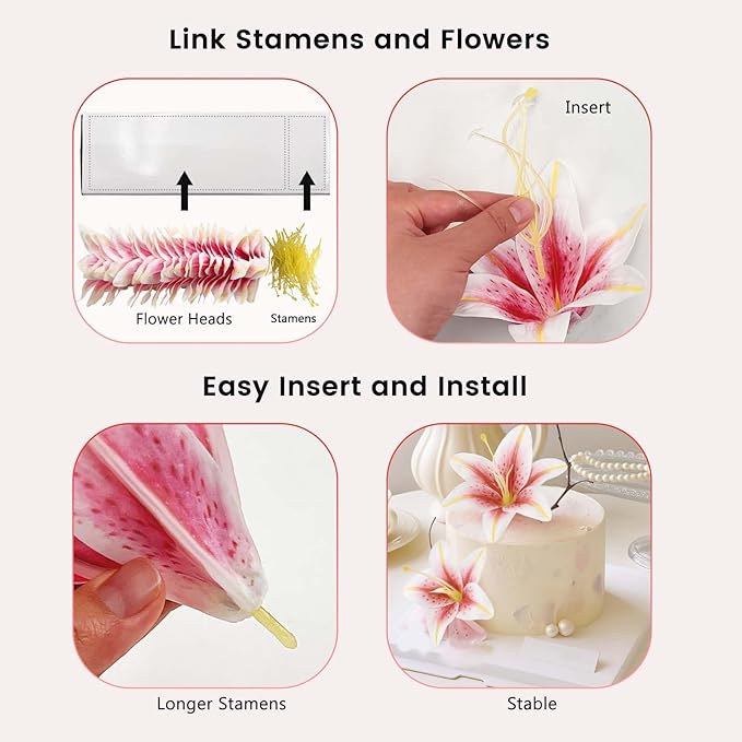 SNAIL GARDEN 24PCS 5.5" Large Fake Lilies Flower Heads with Realistic Stamens,24PCS Pink Artificial Flower Heads, Bulk Silk Flowers for Crafts, Cake Decorating, Wedding Party Wreath, Home Decor