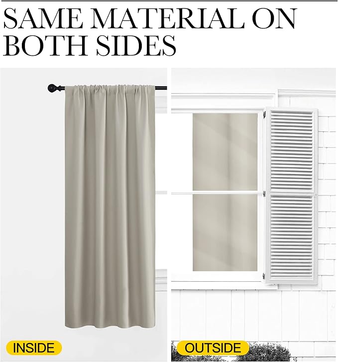 NICETOWN Blackout Curtains for Living Curtains, Room Darkening Window Curtain Panels, Easy-Care Solid Thermal Insulated Draperies/Drapes for Daughter Room (Natural, 2 Panels, 42 by 45)