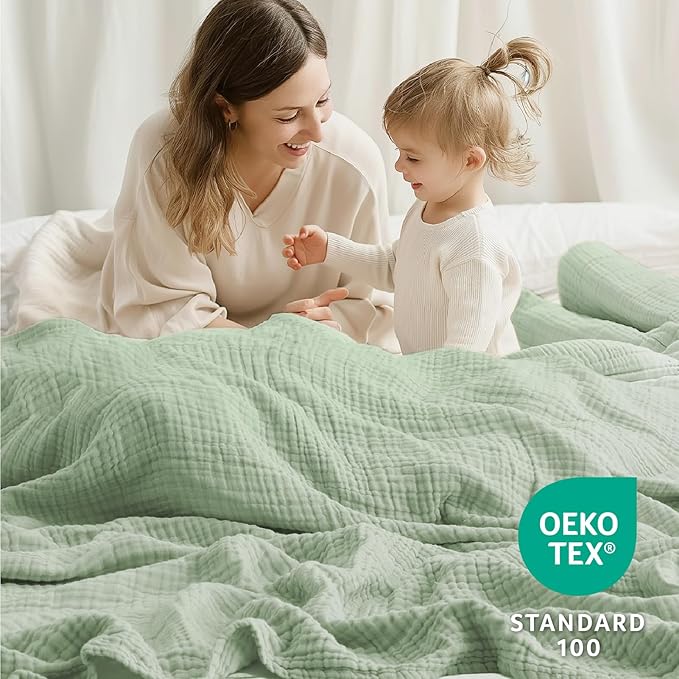 100% Cotton Muslin Blanket Twin 60" x 80", Breathable and Lightweight Cotton Twin Blankets for Couch, Soft Cooling Summer Gauze Blanket for Adults All Season, Sage Green