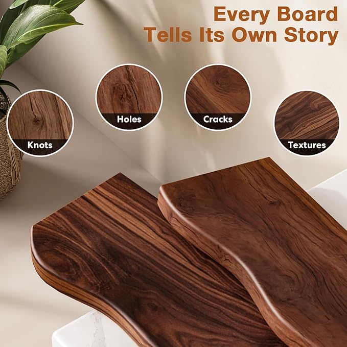 Floating Shelves for Wall, 24 inch Rustic Wooden Floating Shelves, Wall-Mounted Floating Bookshelf, Hanging Shelves with Unique Natural Grain for Living Room, Bedroom, Kitchen (Walnut Color)