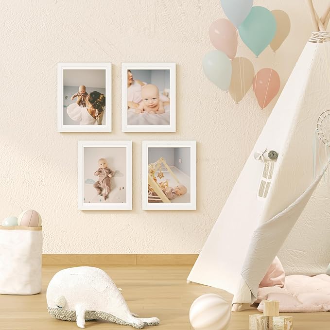 KINLINK 9x12 Kids Art Frame Set of 2, Solid Wood Kids Artwork Frames Changeable with Front Opening Hold 150 Pictures, Art Frames for Kids Art with Mat，without Mat 9x12 Picture Frame White