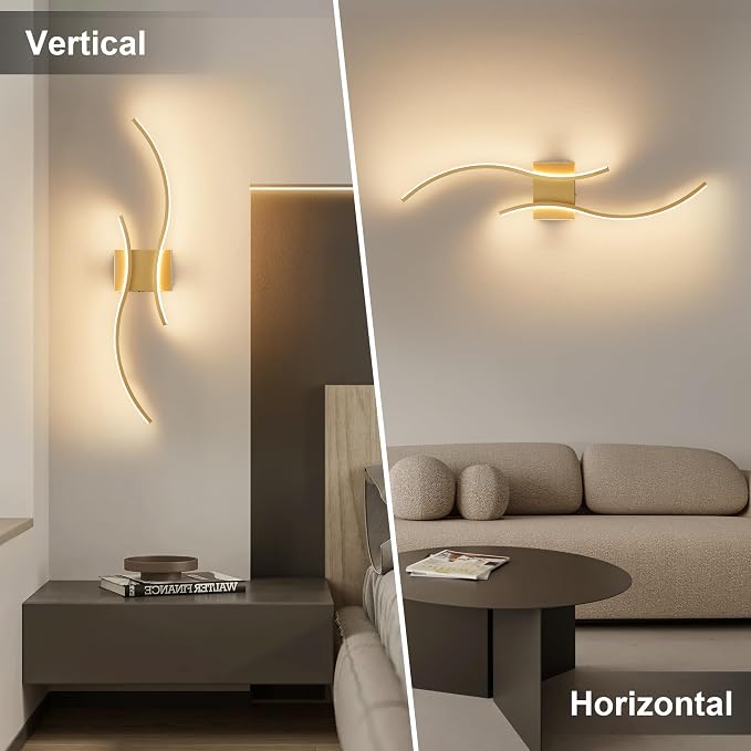 KARTOOSH Battery Operated Wall Sconce with Remote Control, Stepless Colors 3000K-6000K & Dimming, LED Gold Wireless Wall Light for Living Room, Hallway, Bedroom, 27.5 Inch (1 Pack)