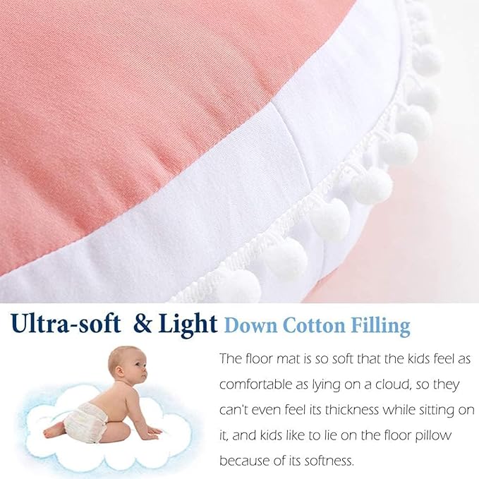 Large Floor Pillow Kids Round Floor Cushion Seating Pink | 35 inch Big Circle Pillow, Round Pillows Seating for Children, Oversized Mat for Reading Nook Teepee Playroom Canopy